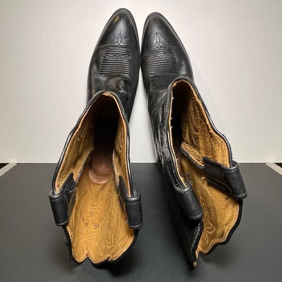 Mens LUCCHESE Black Leather Handmade Western Cowboy Boots / Size 10 Narrow - Picture 5 of 8